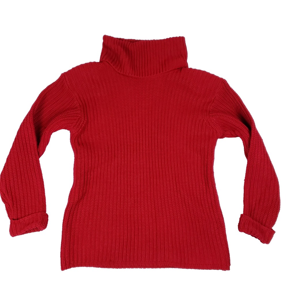Vintage Ellemenno Red Ribbed Turtleneck Sweater Size M Hong Kong Knit Retro